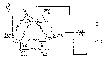 Схемные соединения двух трехфазных обмоток на статоре сварочного генератора